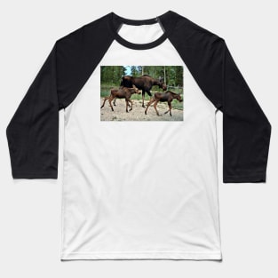 Mama Moose and Her Twins Baseball T-Shirt